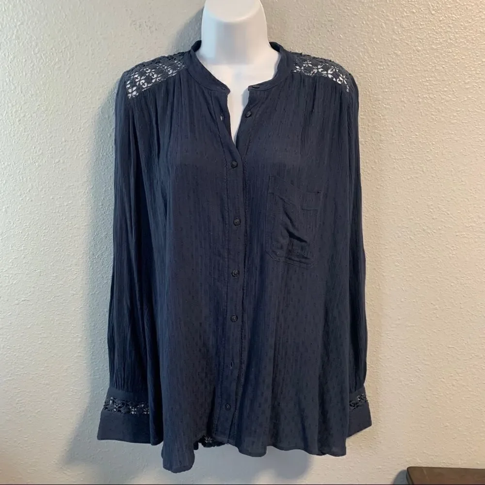 Free People Peasant Blouse Navy Blue